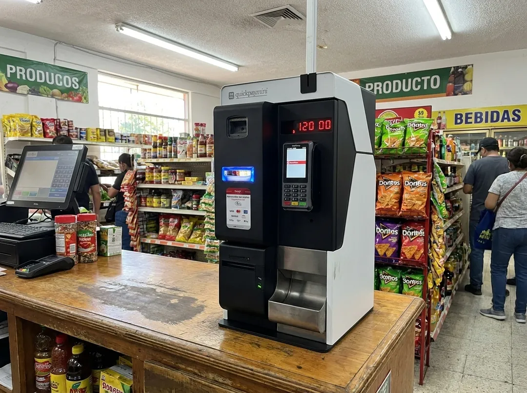 Quickpaymini en el mostrador de una tienda de abarrotes