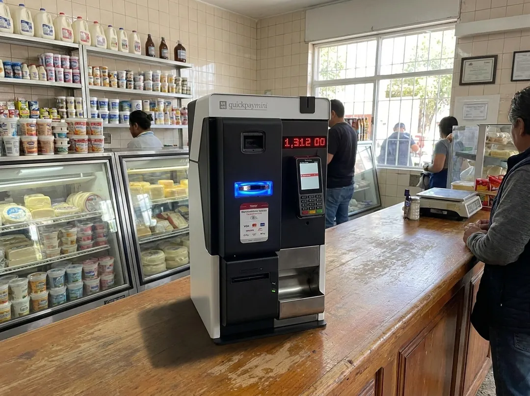 Quickpaymini en el mostrador de una cremería
