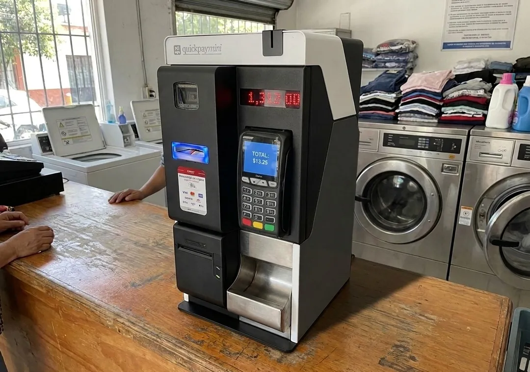 Quickpaymini en el mostrador de una lavandería
